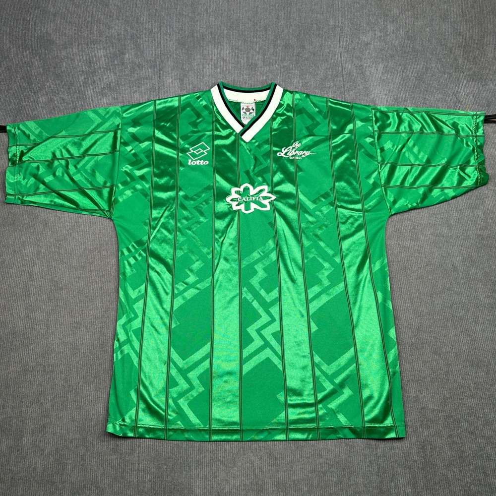 Vintage Lotto Soccer y2k Jersey Green Shiny Geometric Pinstripe XL San Diego 21